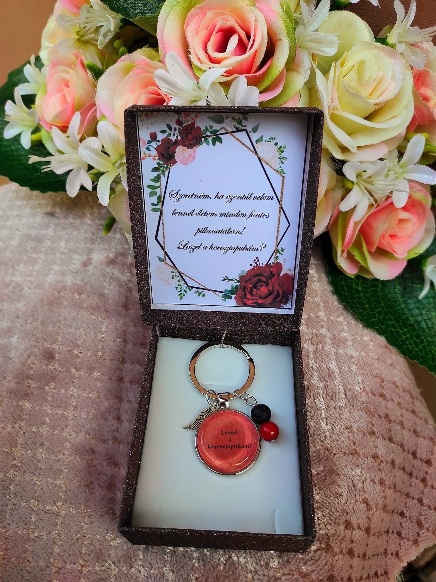 Keresztapa felkérő kulcstartó - piros -